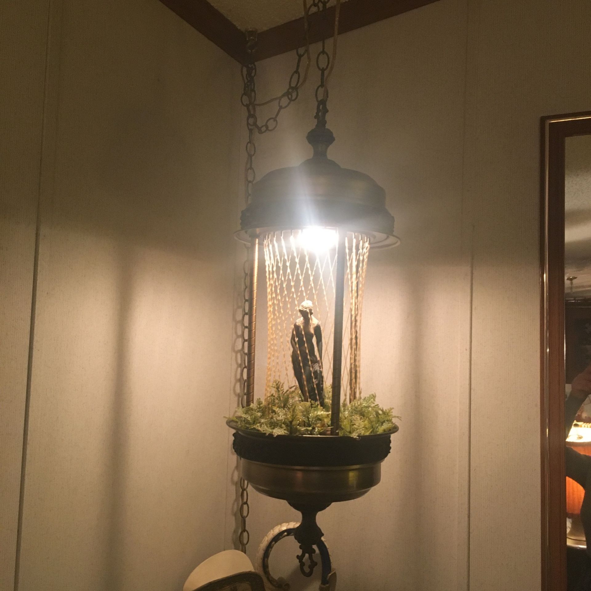 “the Lady In The Rain” Antique Vintage Hanging Oil Lamp