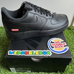 Supreme x Nike Air Force 1 Shoes Size 9.5 Black Low SP Swoosh Box Logo Shoes Sneakers New Deadstock