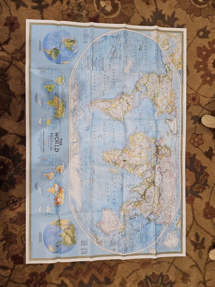 National Geographic Society The World Political Map Double Sided 44 X 32