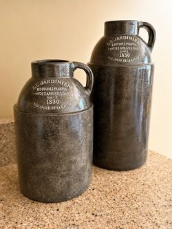 Set of 2 Rustic French Country Ceramic Jugs – 13.5” & 10.5” Tall Decorative Farmhouse Vases – Le Jar