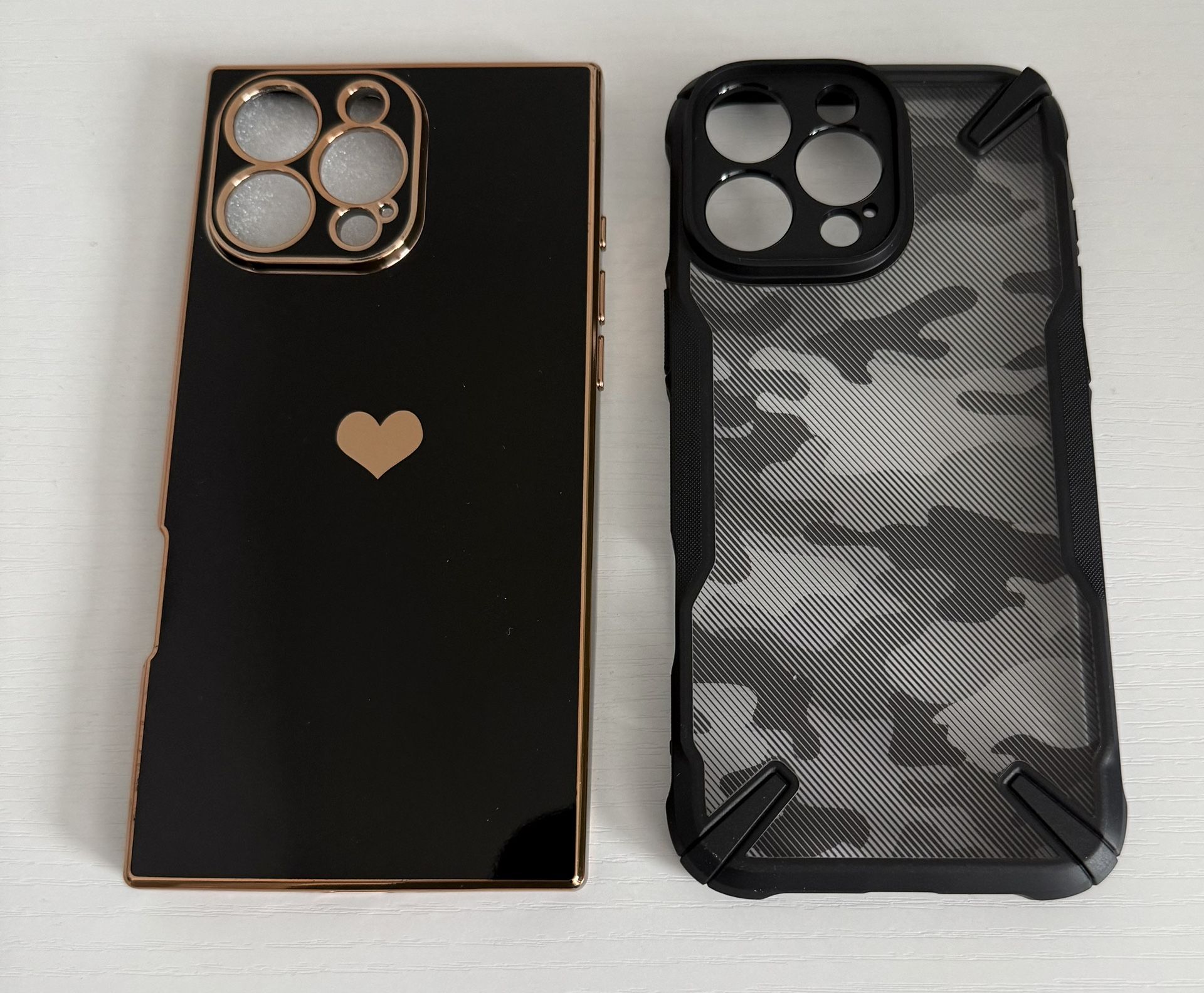 2 iPhone 16 Pro Max Cases - Camo & Black/Gold