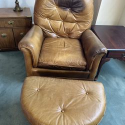 Leather Recliner And Ottoman