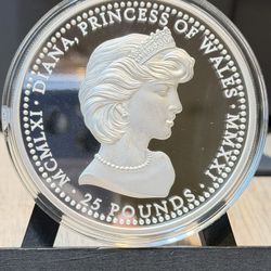 2021 Princess Diana 60 Anniversary Ascension Island £25 5 Ounce 999 Silver Coin
