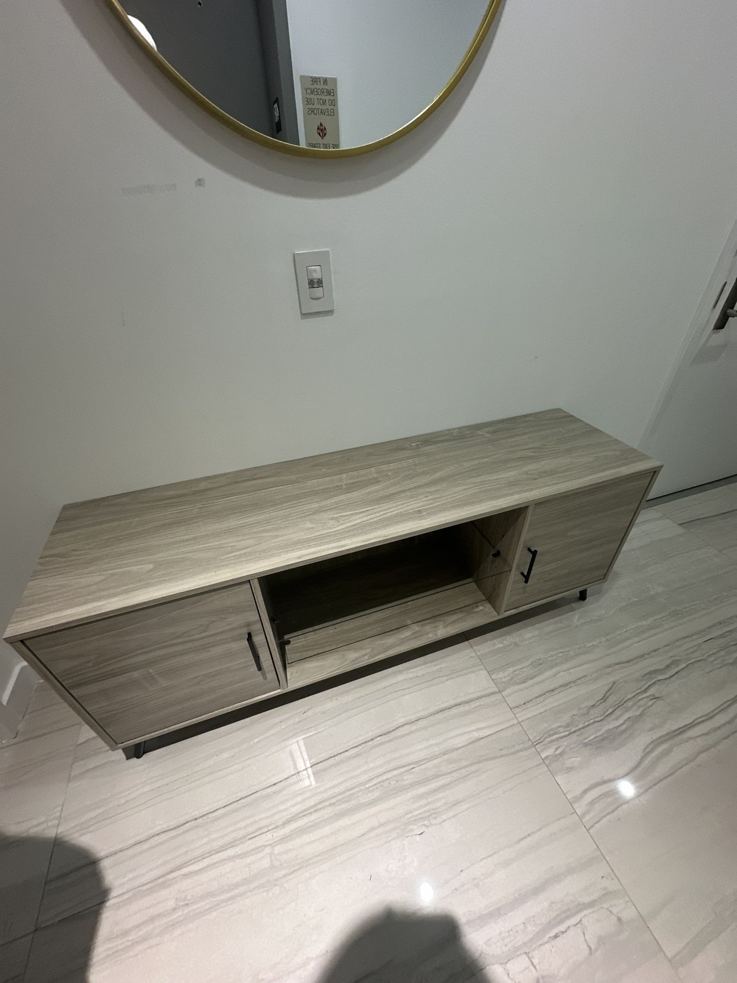 Beige Long TV Stand With Cabinets