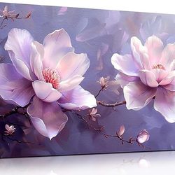 Purple Pink Floral Magnolia Canvas Art  Size: 20"L x 40"W