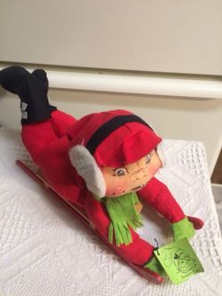 Large Vintage Annalee Christmas Boy on Sled