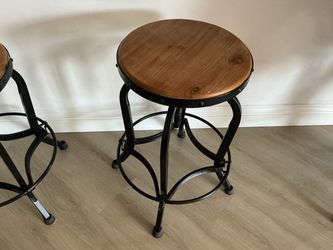 Industrial Bar Stools with Wood Seat  $25.00 each .