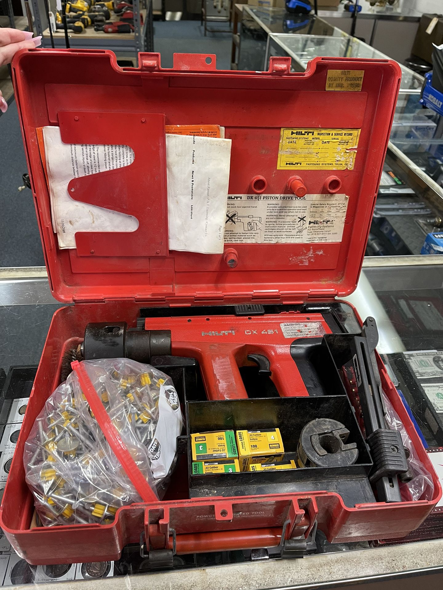Hilti DX-451 Power Actuated Fastener Nail Gun Tool With Accessories & Case