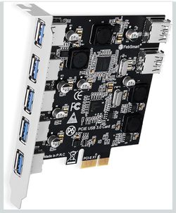 7-Ports Superspeed 5Gbps PCIE USB 3.0 Expansion Card for Windows 11, 10, 8.x, 7, Vista, XP Desktop PCs