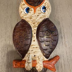 Handcrafted Owl Wall Hanging – Hand-Painted Ceramic One-of-a-kind piece, rustic vintage charm
