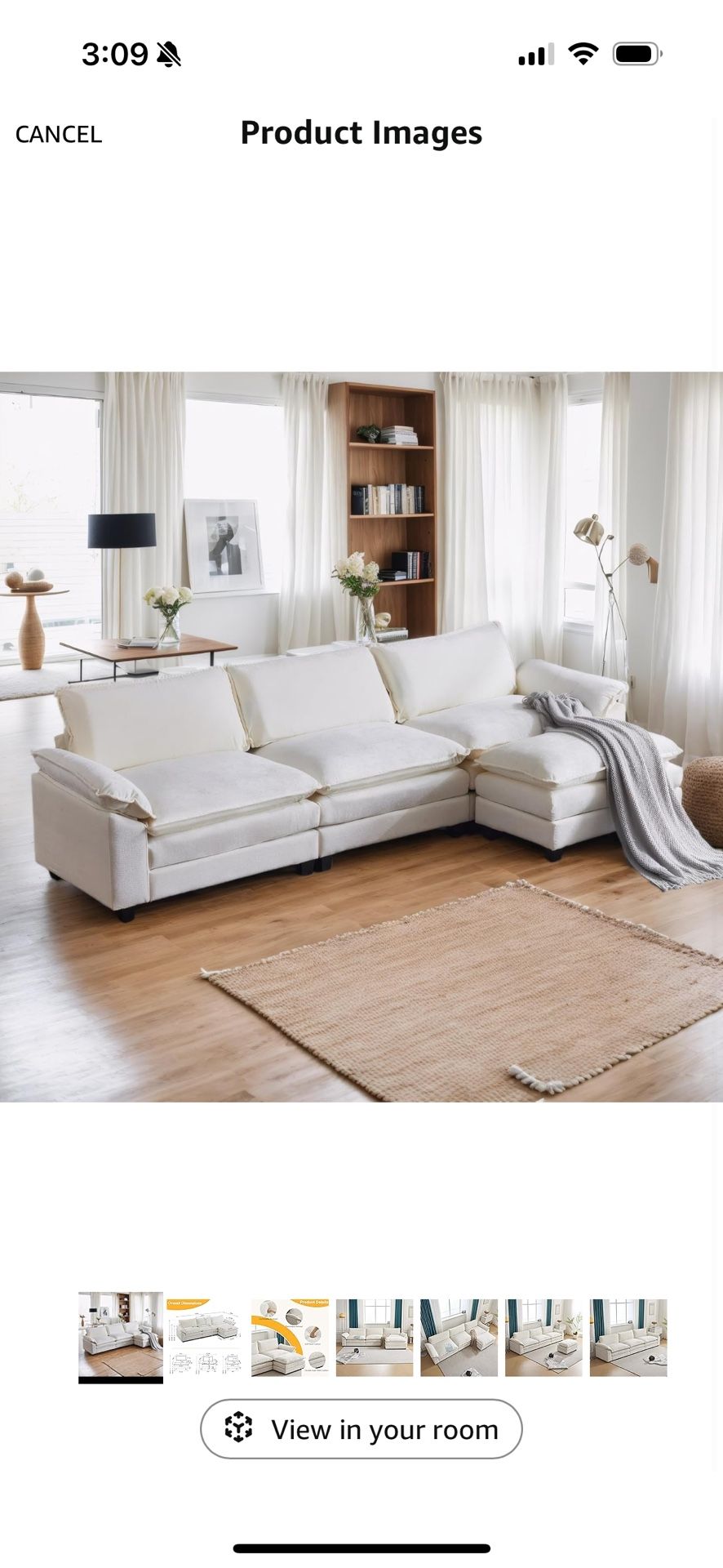 Sectional Sofa Modular Deep Seat Sofa Couch with Ottoman, Chenille Sofa Sleeper Comfy Upholstered Furniture