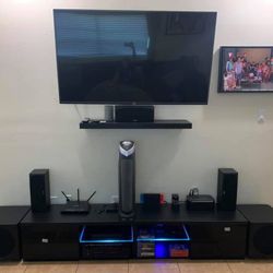 2pcs Entertainment Center Black w/Changing Lights