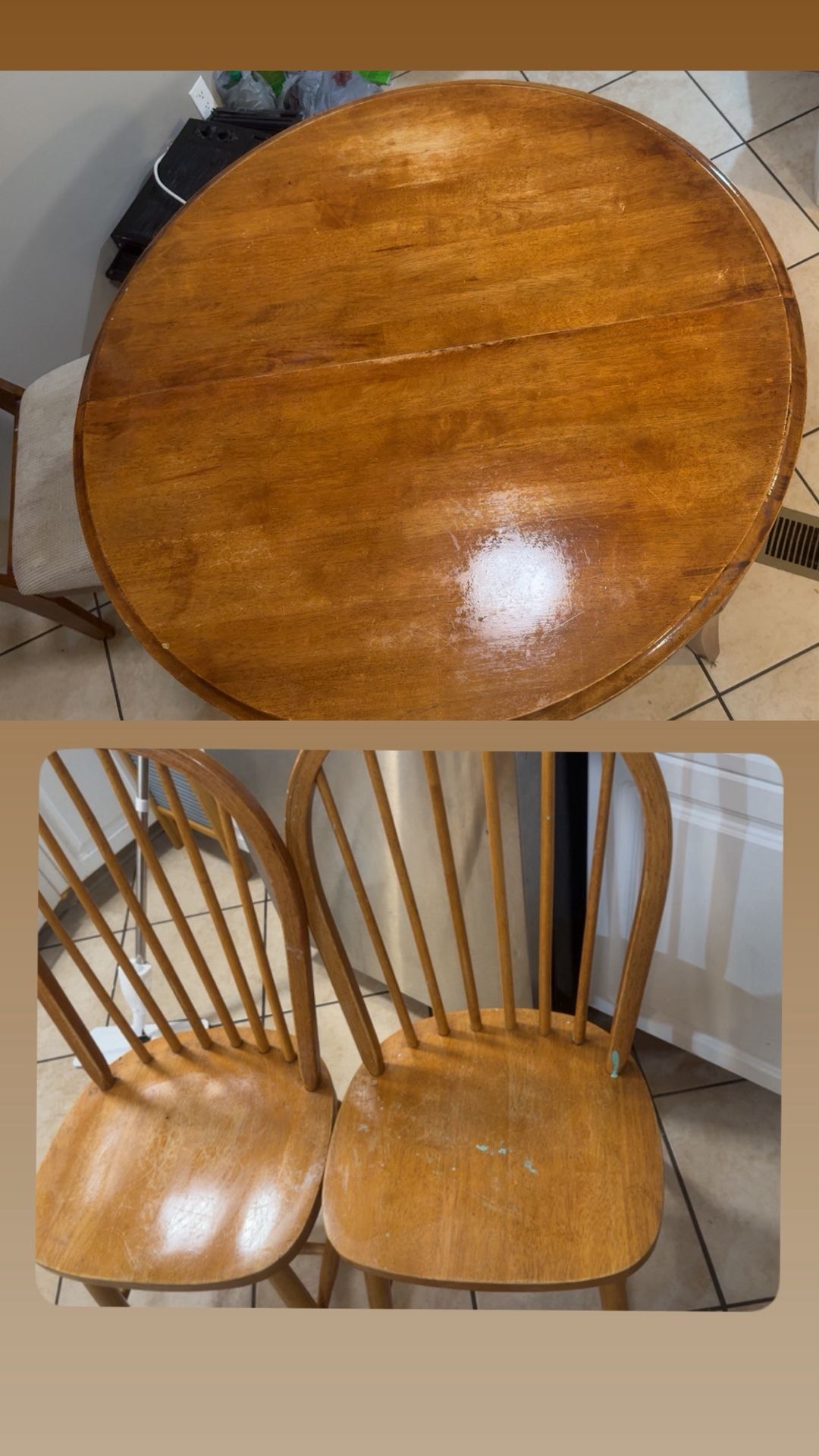 2 Chairs, Brown Round Table