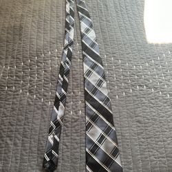 Calvin Klein SILK grey and black plaid extra long tie