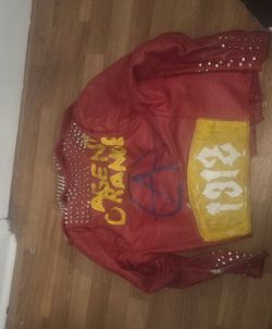 Hand painted and Hand studded red motorcycle jacket