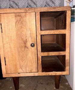 Rustic Wood Nightstand with Door and Shelves