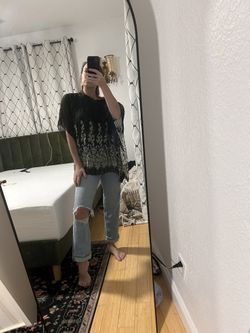 Vintage Silk Worm by KB Boho Poncho – Black with White Flowers