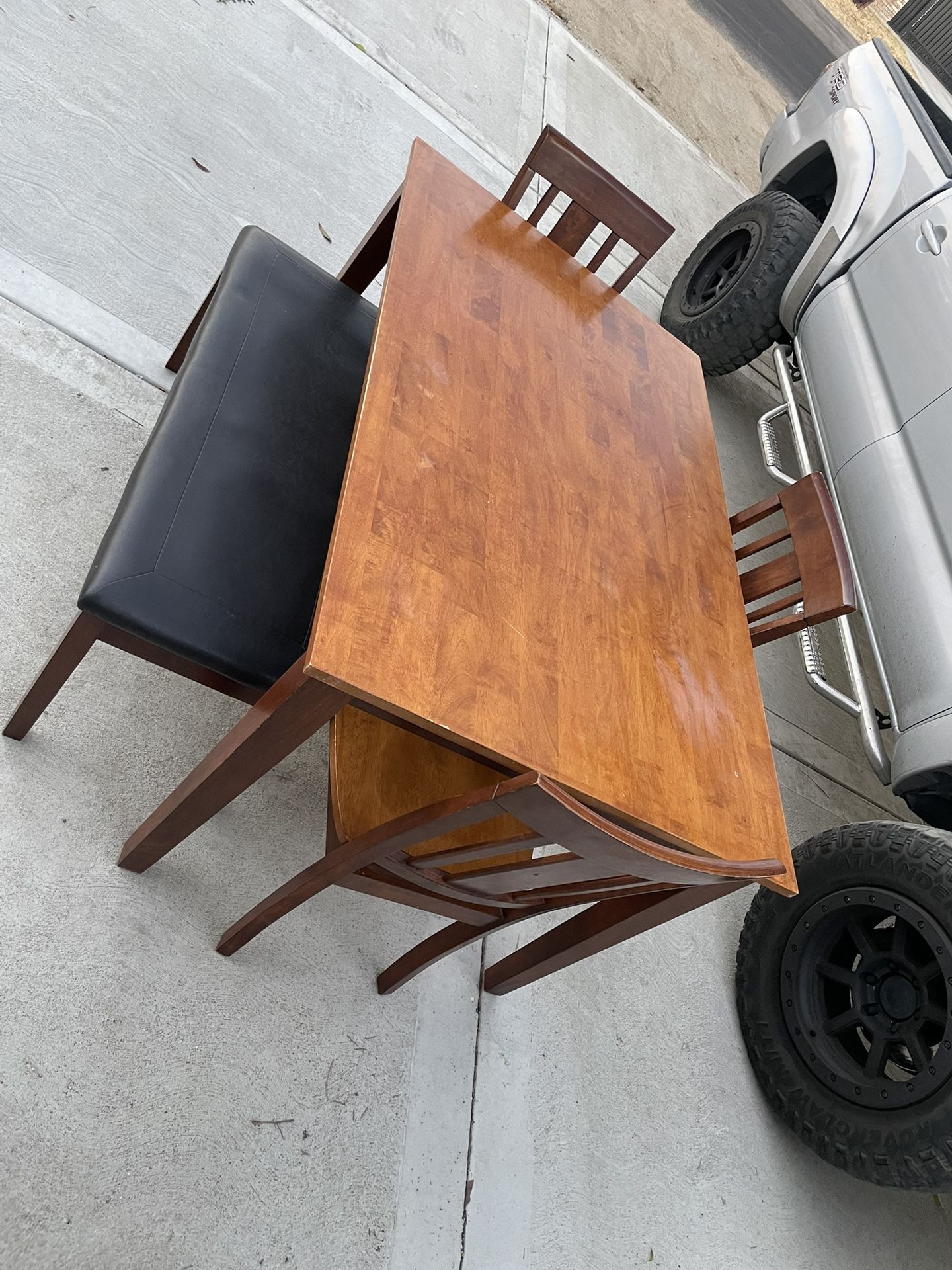 Dining Room Table With 3 Chairs And One Bench