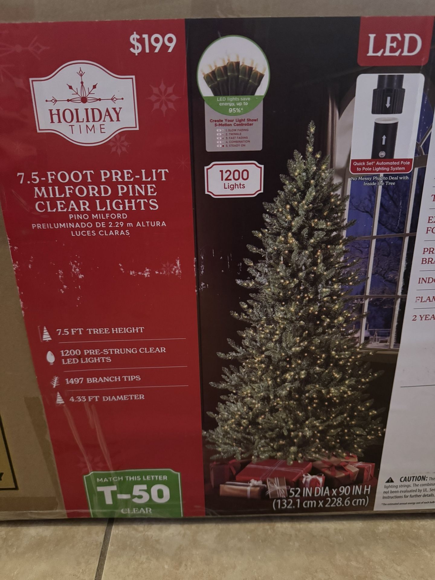 7.5ft Artificial Christmas Tree- Prelit with White Lights
