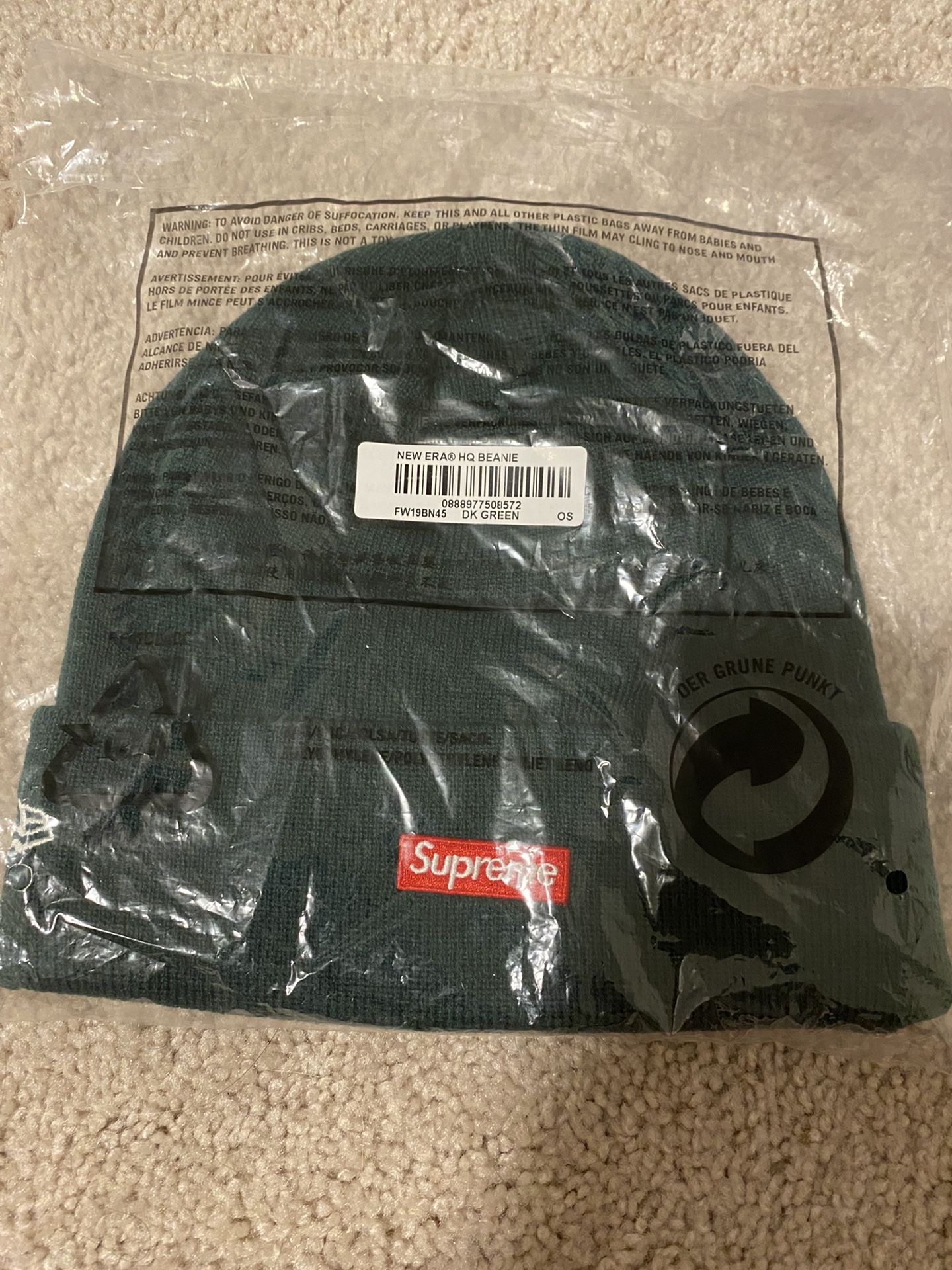 Brand New Supreme Box Logo New Era HQ Beanie Dark Green FW19