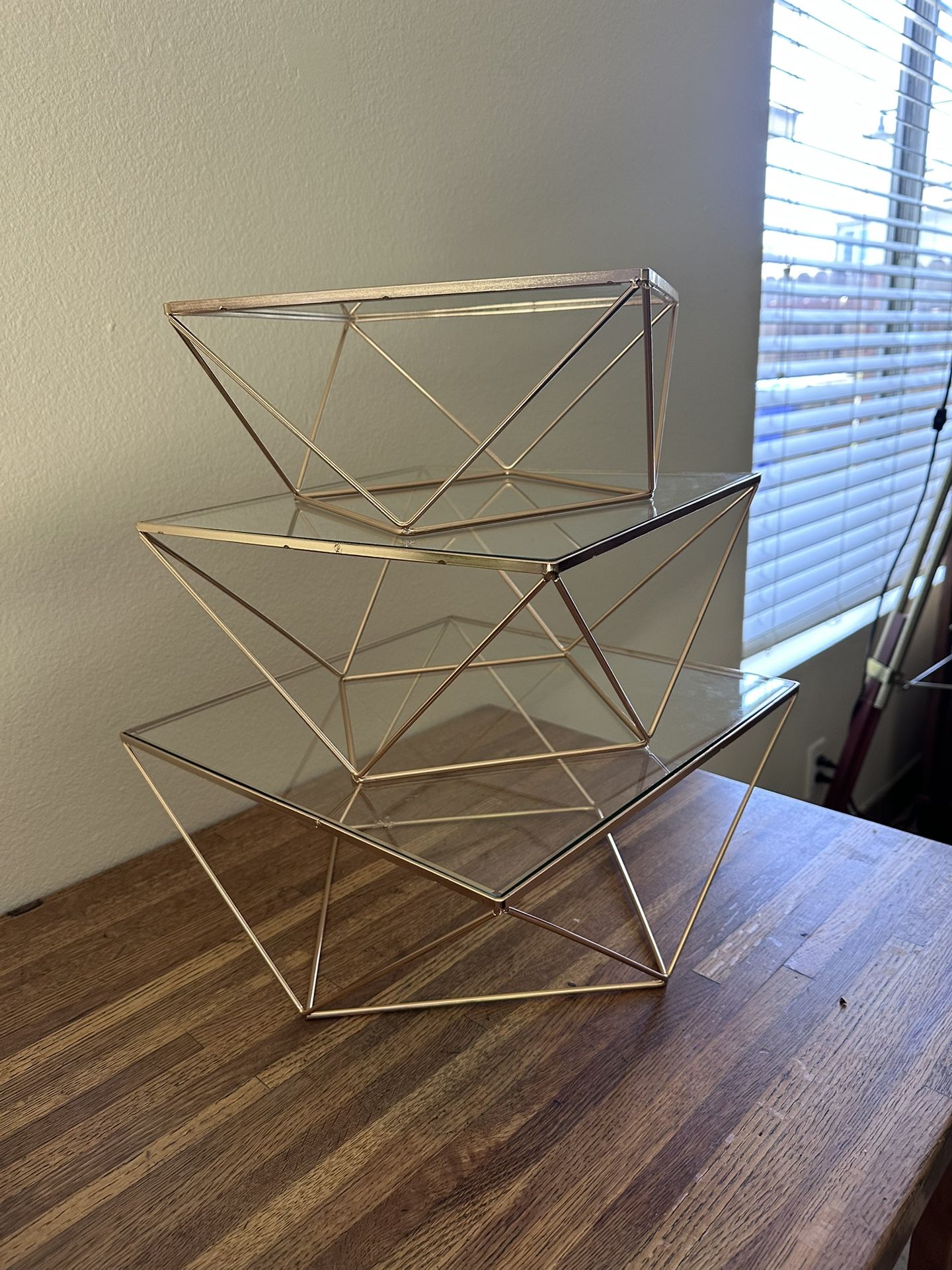 Set Of Three- Metal/ Glass Dessert Stand