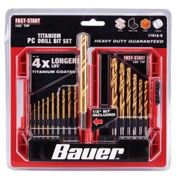 BRAND NEW IN PACKAGE Titanium drill bits have 4X longer life*, run cooler than ordinary bitsGet longer life with BAUER™ titanium drill bits. Drill cle