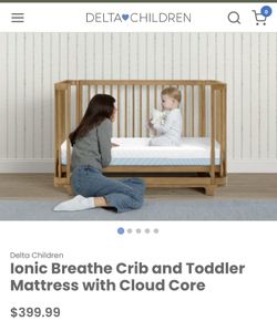 Brand New Delta Children Breathable Hypoallergenic Machine Washable Ionic Breathe Baby Crib and Toddler Bed Mattress with Cloud Core