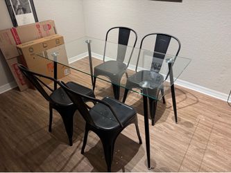 Glass rectangular table and 4 chairs
