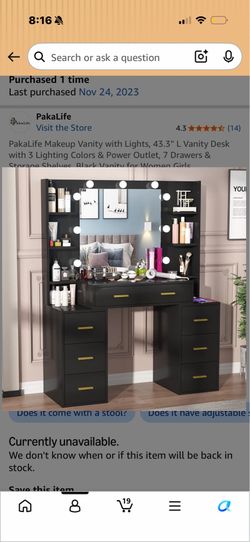 Amazon Makeup Vanity with lighted Mirror (Used)