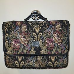 Vintage 80s Geoffrey Beene Floral Messenger Bag Genuine Leather Trim