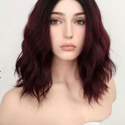 Dark Roots & Cranberry Red Light Waves Hair Wig