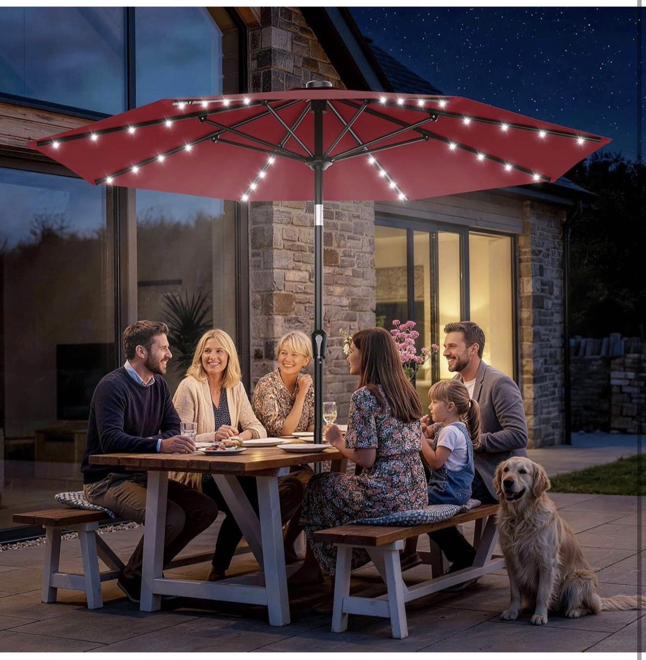 barn patio dining with umbrellas PatioKingdom Rectangular Umbrella, Outdoor Umbrella for Pool & Garden – Patio Kingdom Size:Medium  22