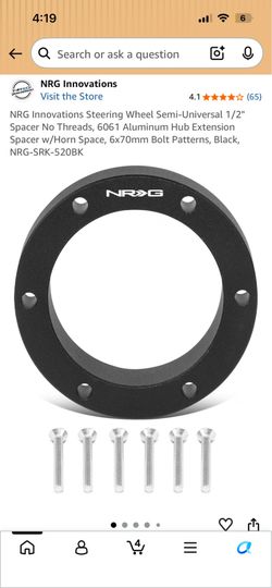 NRG Innovations Steering Wheel Semi-Universal 1/2" Spacer No Threads, 6061 Aluminum Hub Extension Spacer w/Horn Space, 6x70mm Bolt Patterns, Black, NR