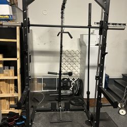 Squat Rack With Smith Machine, Lat Pulldown/Row & Accessories