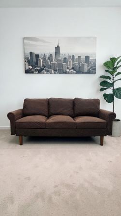 Brown Microfiber 3-Seat Sofa – Modern & Comfortable