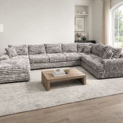 Brand New Elegant Two Tone Corduroy Fluffy Sectional Set 