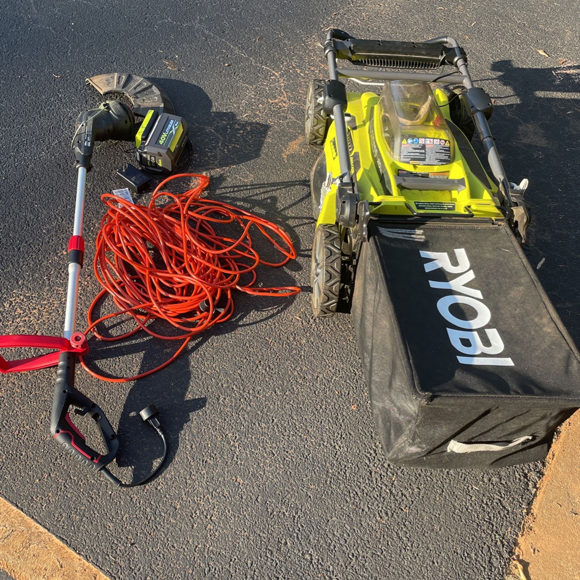 Lawn Mower / Trimmer With Wiring/ Extension Cord/ 40v Lithium Battery 6ah