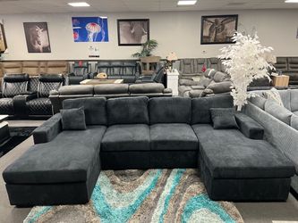 Black Sofa Sectional w/ Double Chaise