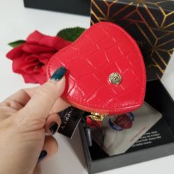 Osprey London Red Leather Heart Coin Purse New in Gift Box