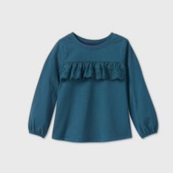 Toddler Girls Eyelet Long Sleeve T-Shirt - Cat & Jack Blue 12M