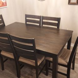 Kitchen Table Wood Espresso Color With 6 Cushioned Chairs