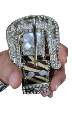 GORGEOUS Vintage Western Zebra Print Rhinestone Studded Belt 36 x 1.5