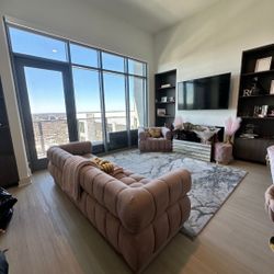 Rose Pink Velvet Upholstered Couch Set