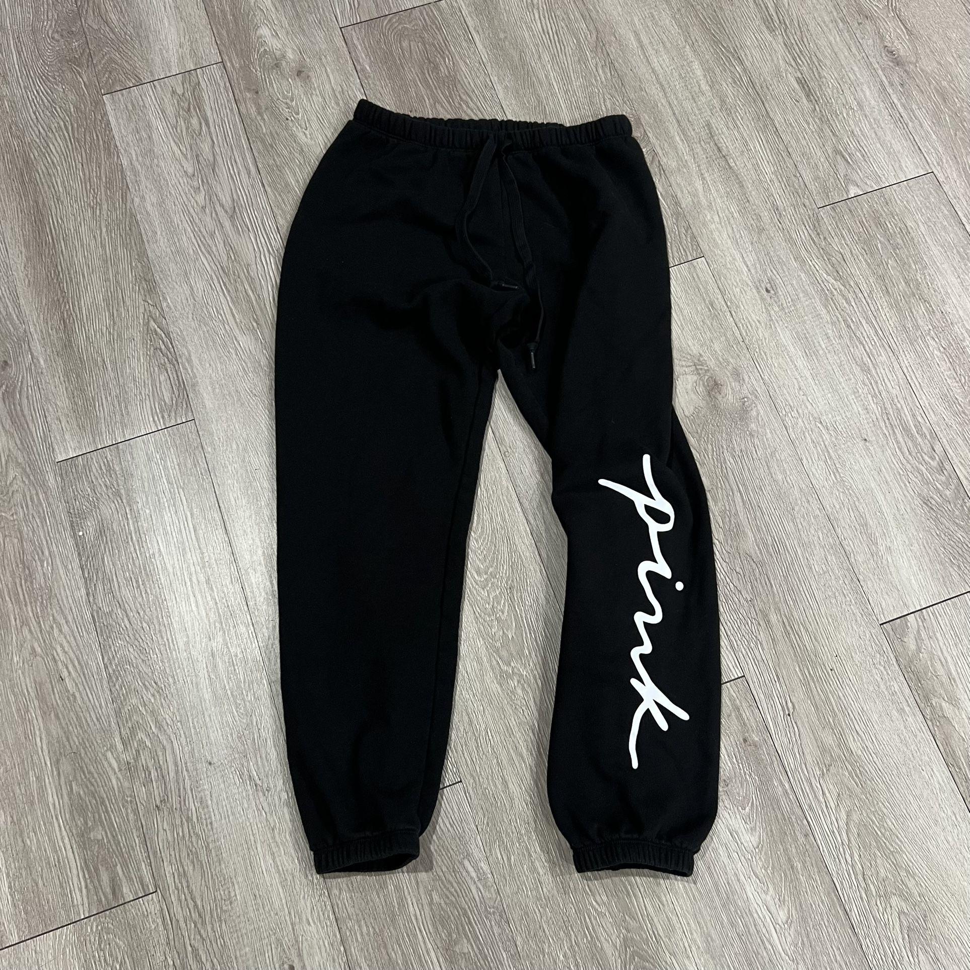 Victoria's Secret Pink Everyday Lounge Campus Fleece Logo Pants Black, Small