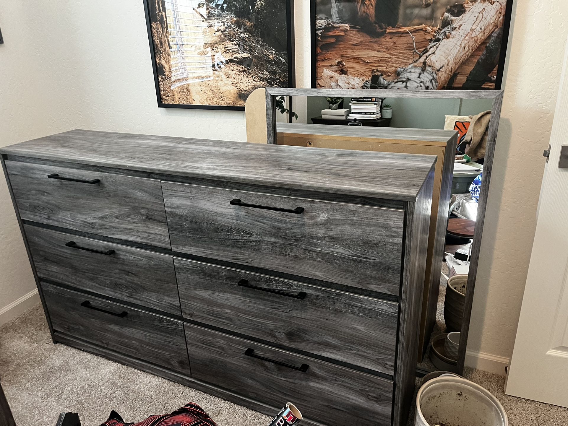 MOVING SALE!!! Gray Dresser With Mounted Mirror