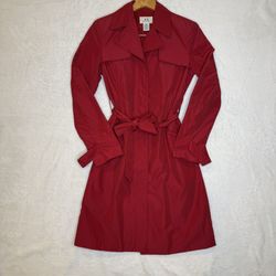 Armani Exchange Women’s Trench Coat Small Red Long Overcoat Nylon Blend