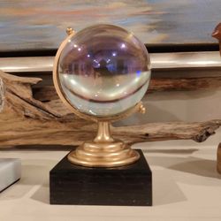 Golden Globe  and Ebonized Oak Base Sculpture