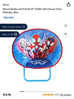 Marvel Spidey and Friends 19" Toddler Mini Saucer Chair, Polyester, Blue 