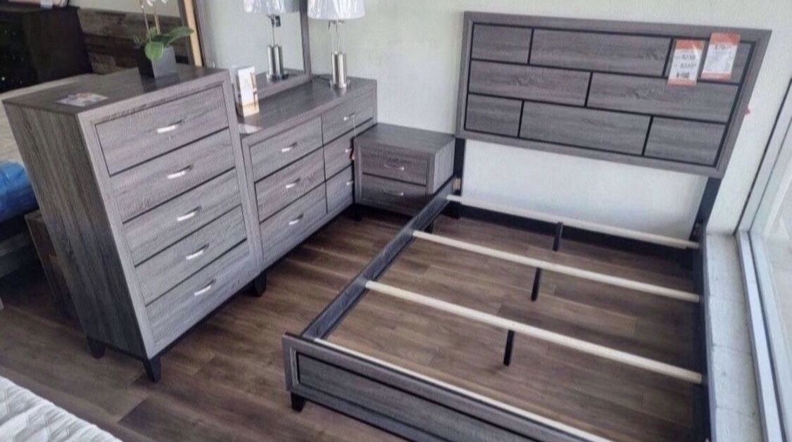 New In Boxes Gray Queen Bedroom Set *Sale Price* (includes Queen Bed Frame Dresser Mirror 1 Night Stand)