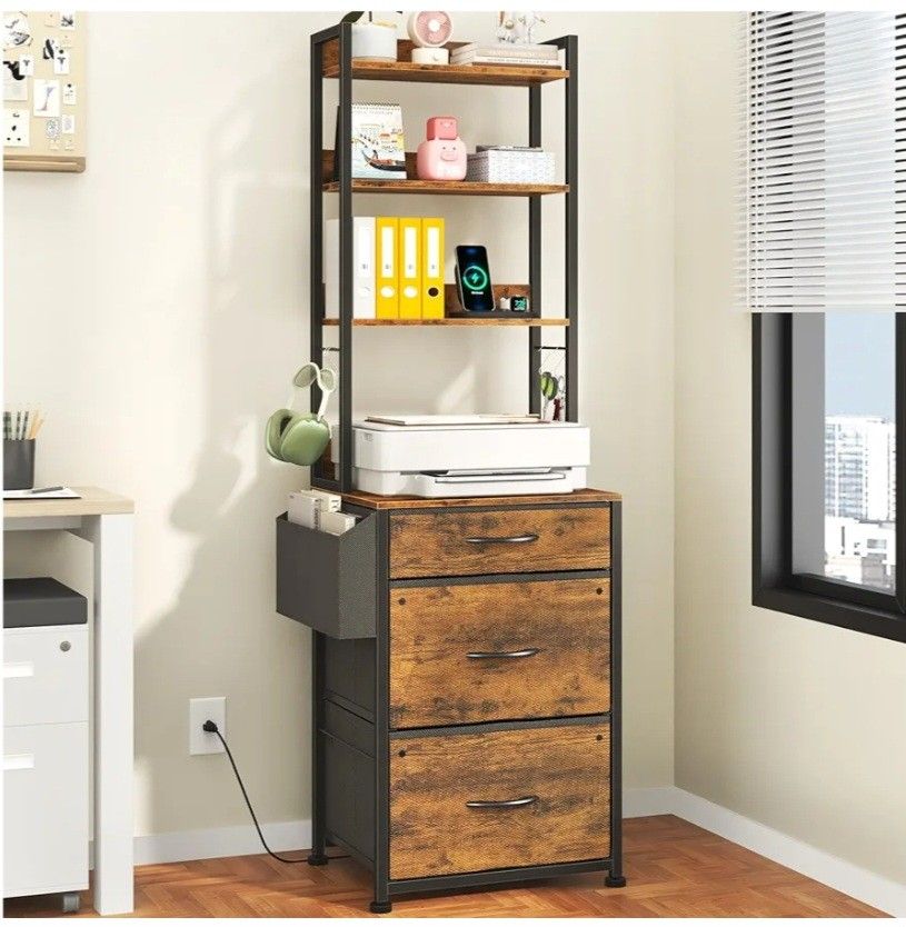 GYIIYUO 3 Drawer Tall 69"H File Cabinet with Charging Station, 4-Tier Filing Cabinet